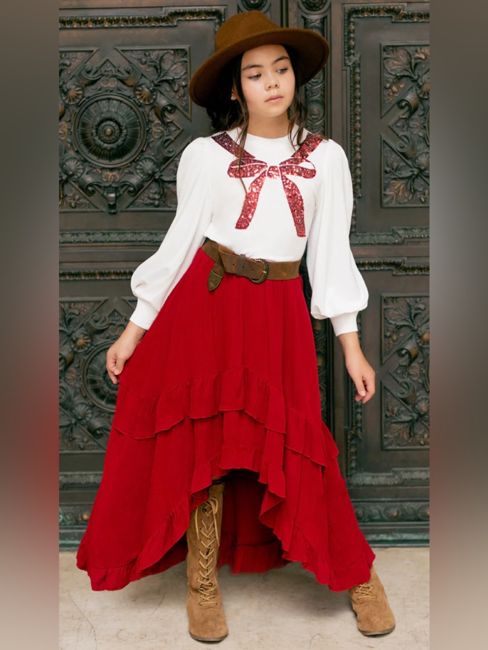 Joyfolie Red High-Low Ruffle Skirt 14